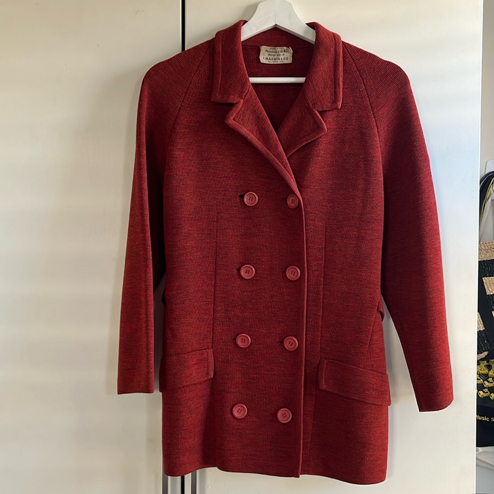Marchesa di Gresy Italian red doubled-breasted sweater blazer vintage
